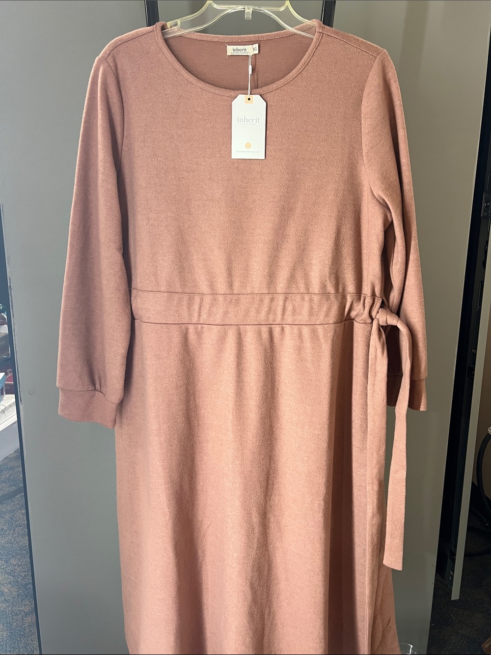 Inherit Mauve-Pink Midi Dress with Waist Tie